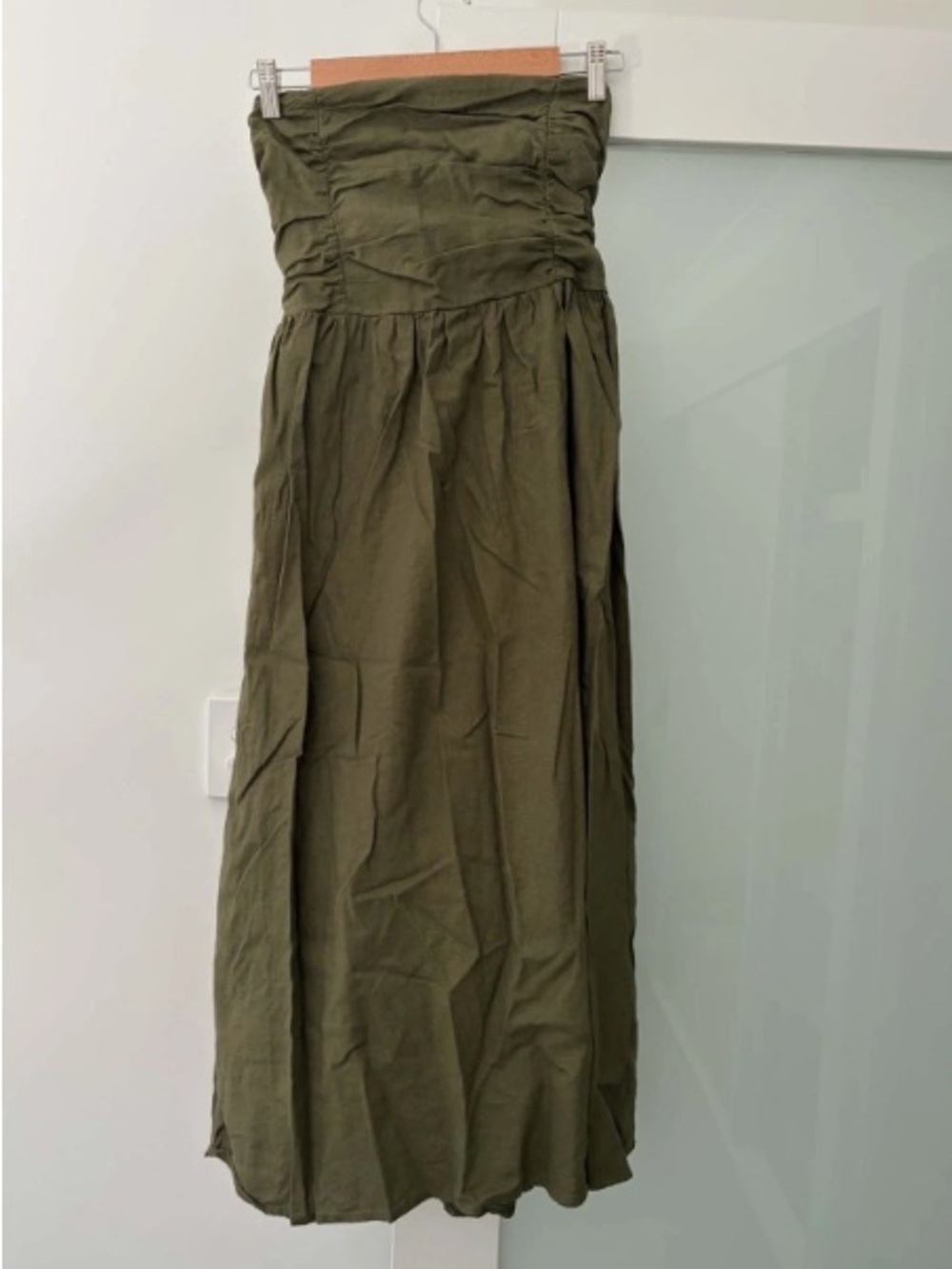 Olive Green Strapless Maxi Dress - Women